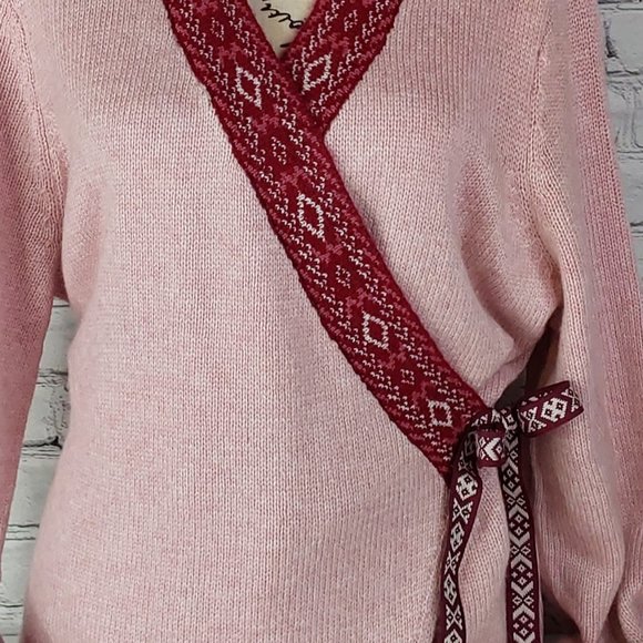 'ELLOS' TIE~WAIST CARDIGAN WRAP AZTEC CONTRASTING TRIM SOFT, ADJUSTABLE SWEATER - Picture 5 of 15